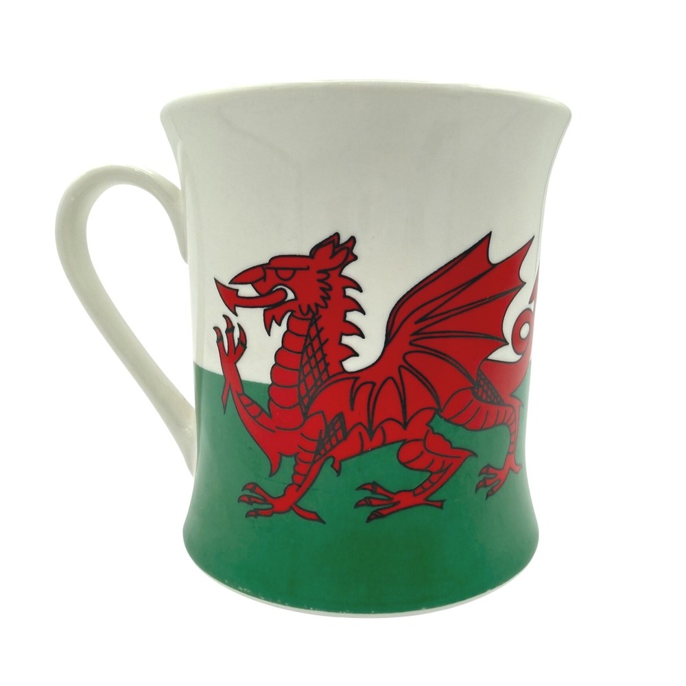Pendragon Wales Fine China Welsh Red Dragon Coffee Mug Vintage Flared Rim  Green